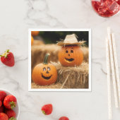 Serviette En Papier Citrouilles d'automne sur Hay Bale (En situation)