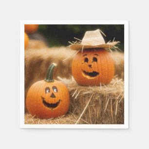 Serviette En Papier Citrouilles d'automne sur Hay Bale