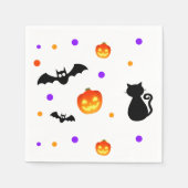 Serviette En Papier Citrouilles d'Halloween, chauves-souris et chat en (Devant)