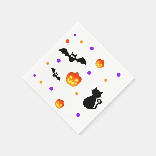 Serviette En Papier Citrouilles d'Halloween, chauves-souris et chat en (Coin)
