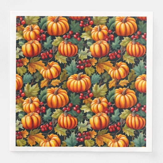 Serviette En Papier Citrouilles en Feuille avec baies (Devant)
