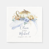 Serviette En Papier Citrouilles fleuries bleu poussiéreux Fête d'autom (Devant)