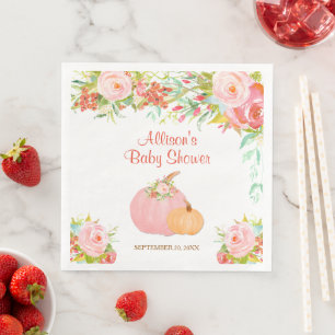 Serviette En Papier Citrouilles florales en or rose pour baby shower d