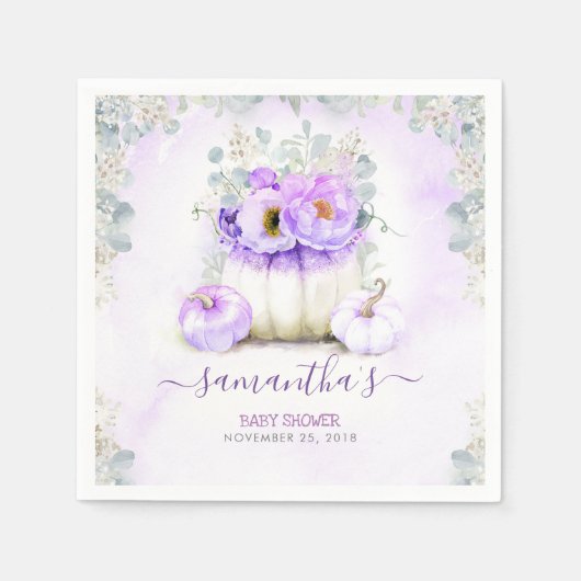 Serviette En Papier Citrouilles floraux violet Baby shower d'automne (Devant)