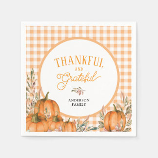 Serviette En Papier Citrouilles Gingham de remerciement et de gratitud