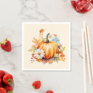 Serviette En Papier Citrouilles oranges et fleurs d'automne