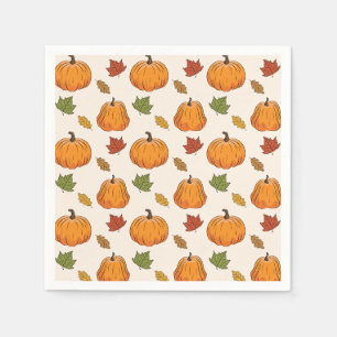 Serviette En Papier Citrouilles oranges et motif de feuilles d'automne