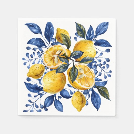Serviette En Papier Citrus bleu citron été (Devant)