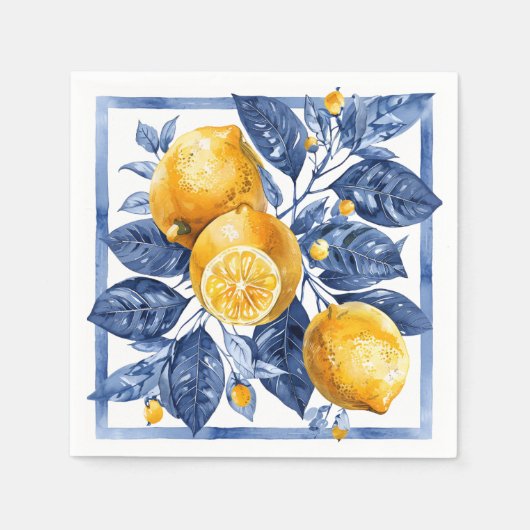 Serviette En Papier Citrus bleu citron été (Devant)