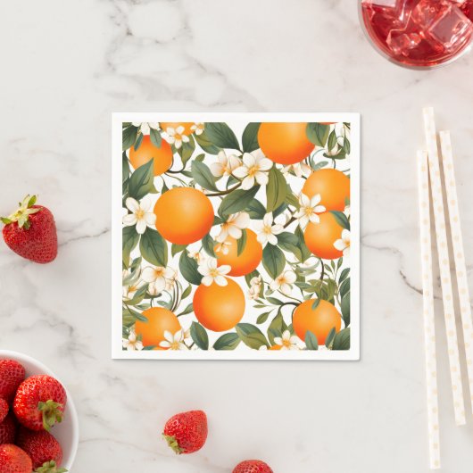 Serviette En Papier Citrus botanique orange de Little Cutie (En situation)