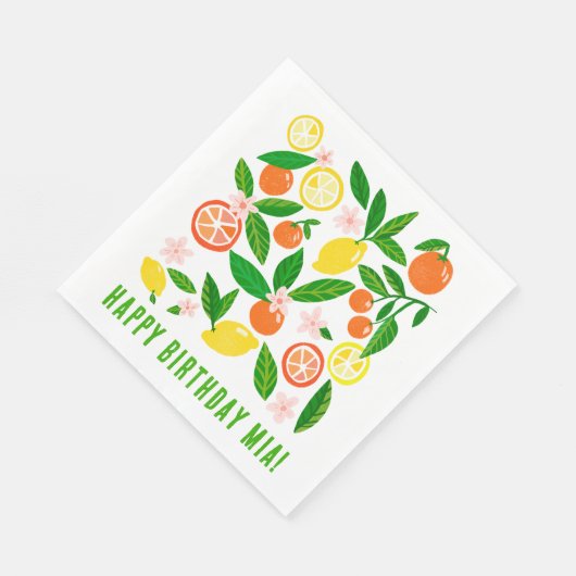 Serviette En Papier Citrus Celebration Nom personnalisé ANNIVERSAIRE F (Coin)