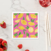 Serviette En Papier Citrus Citron Fruit motif rose (En situation)