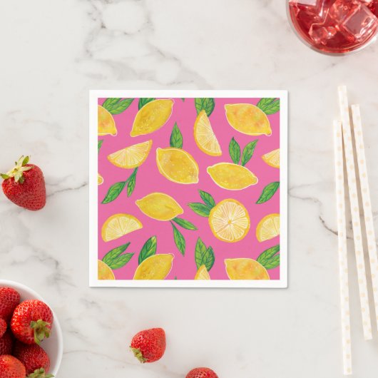 Serviette En Papier Citrus Citron Fruit motif rose (En situation)
