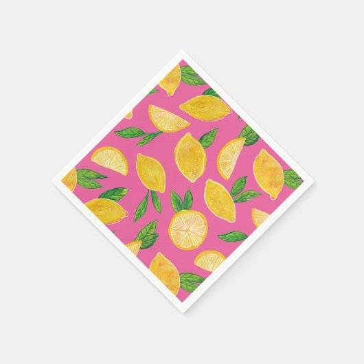 Serviette En Papier Citrus Citron Fruit motif rose (Coin)