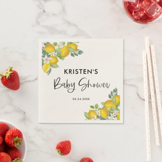 Serviette En Papier Citrus Citron thème Baby shower serviettes (En situation)