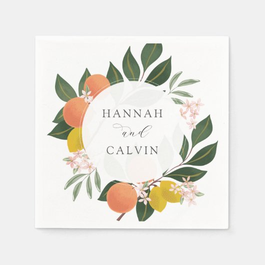 Serviette En Papier Citrus et verdure Mariage Napkin (Devant)