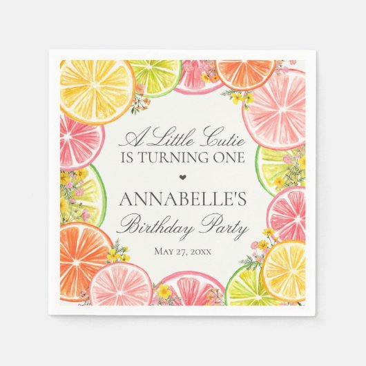 Serviette En Papier Citrus Floral Little Cutie Table d'anniversaire (Devant)