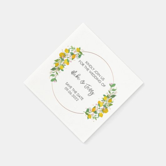 Serviette En Papier Citrus jaune Tropical Citrus Monogram Mariage (Coin)