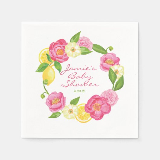 Serviette En Papier Citrus Lemon Floral Rose Baby shower (Devant)
