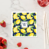 Serviette En Papier Citrus Lemon Navy Blue Monogram Napkins (En situation)