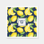 Serviette En Papier Citrus Lemon Navy Blue Monogram Napkins (Devant)
