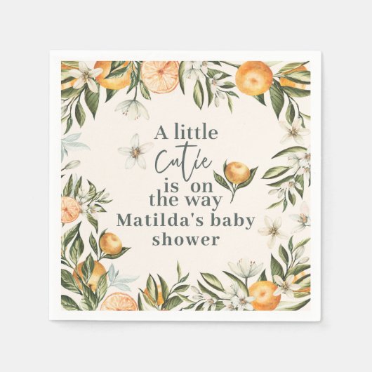Serviette En Papier Citrus, orange + fleur petit baby shower (Devant)