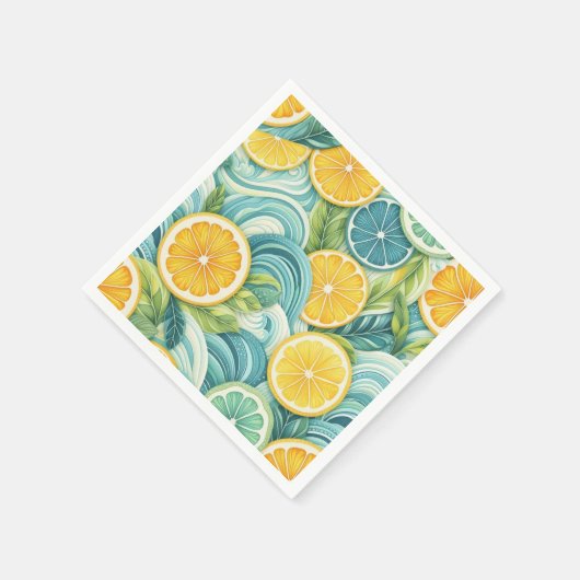 Serviette En Papier Citrus Orange Fraîche Citron & Vert Jaune Été (Coin)