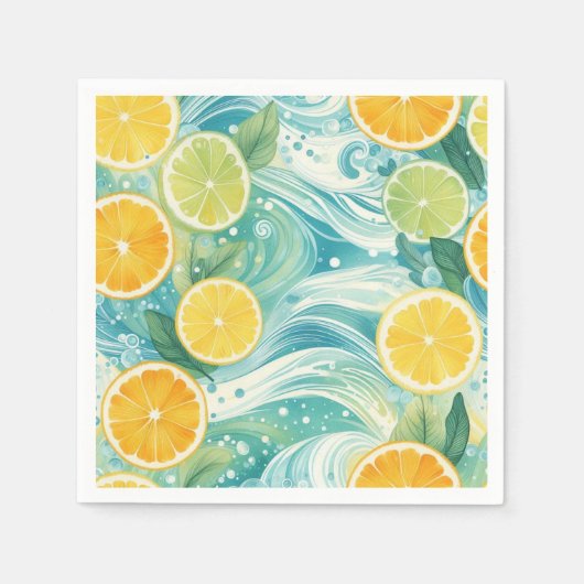 Serviette En Papier Citrus Orange Fraîche Citron & Vert Jaune Été (Devant)