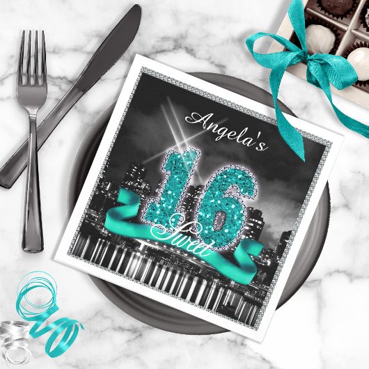 Serviette En Papier City Lights Sweet sixteen Turquoise ID120