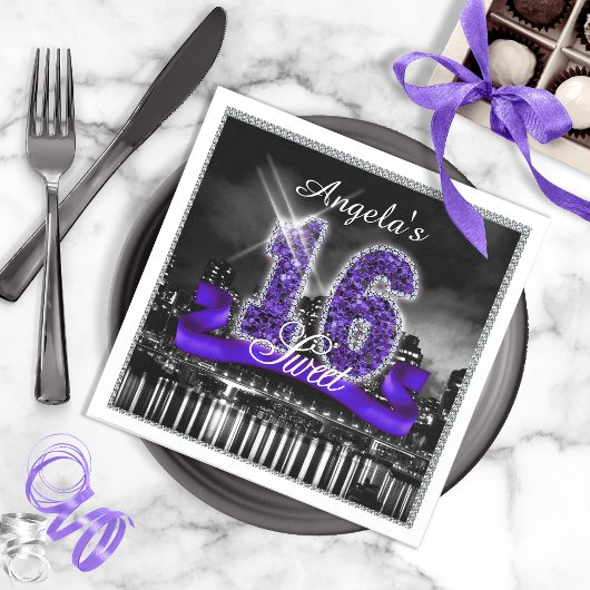 Serviette En Papier City Lights Sweet sixteen violet ID119