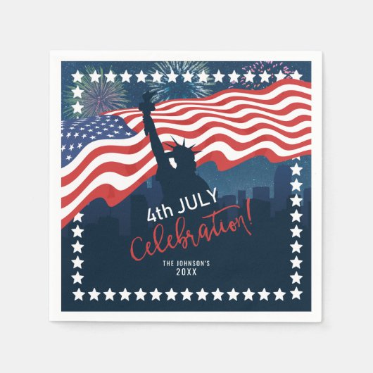 Serviette En Papier City Skyline Independence Day Celebration ID658 (Devant)