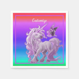 Serviette En Papier Clair Pastel Rainbow Pink Unicorne