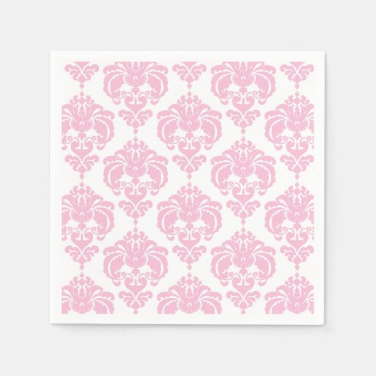 Serviette En Papier Clair rose & blanc Damask Chic Elegant Party (Devant)