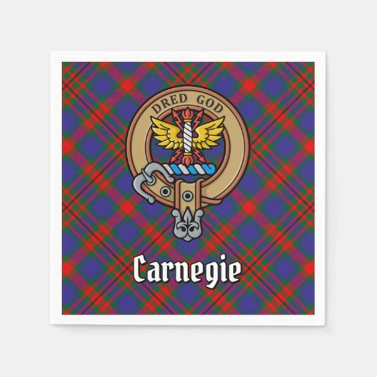 Serviette En Papier Clan Carnegie Crest sur Tartan (Devant)