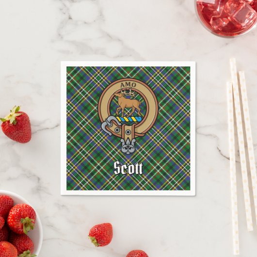 Serviette En Papier Clan Scott Crest sur Green Tartan (En situation)