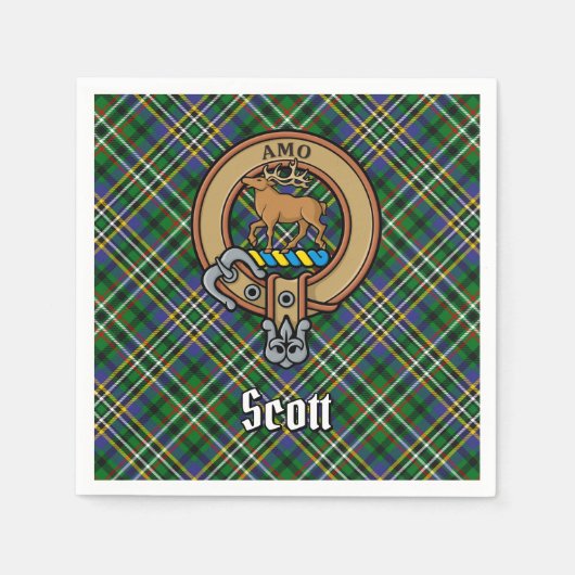 Serviette En Papier Clan Scott Crest sur Green Tartan (Devant)