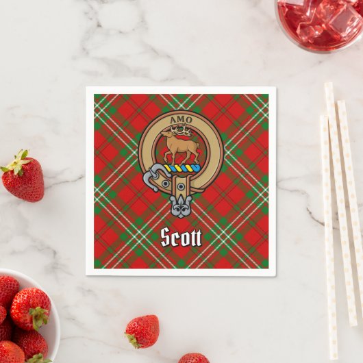 Serviette En Papier Clan Scott Crest sur Red Tartan (En situation)