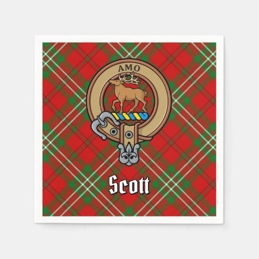 Serviette En Papier Clan Scott Crest sur Red Tartan (Devant)