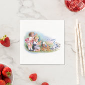 Serviette En Papier Clapsaddle : Les enfants jouent avec Bunny (En situation)