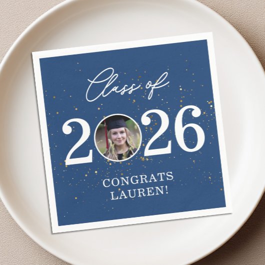 Serviette En Papier Class of 2026 Gold Glitter Graduation Napkin