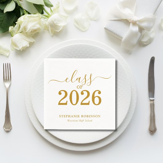 Serviette En Papier Class of 2026 Gold Script Typography Graduation 