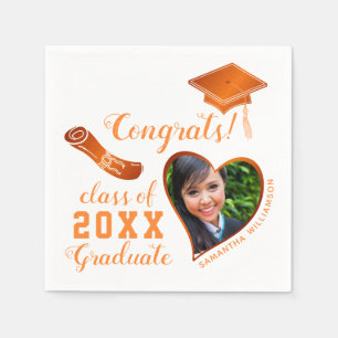 Serviette En Papier Classe 2024 Grad Photo White and Orange Graduation