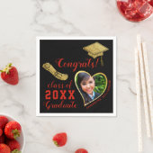 Serviette En Papier Classe 2025 Grad Photo Black Red Gold Graduation (En situation)