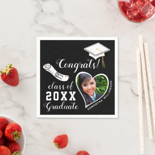 Serviette En Papier Classe 2025 Grad Photo noir et blanc (En situation)