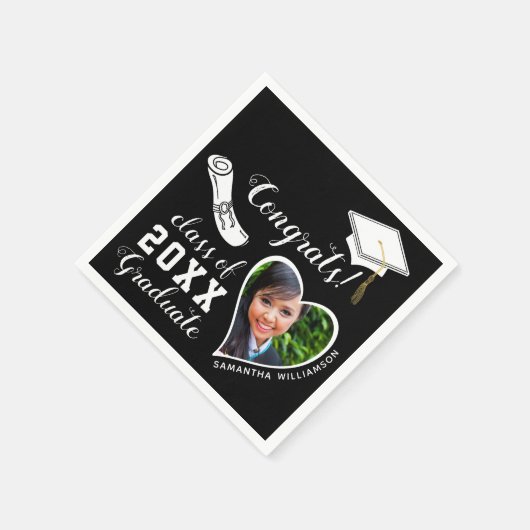 Serviette En Papier Classe 2025 Grad Photo noir et blanc (Coin)