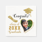 Serviette En Papier Classe 2025 Grad Photo White and Gold Graduation (Devant)