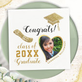 Serviette En Papier Classe 2025 Grad Photo White and Gold Graduation