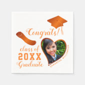 Serviette En Papier Classe 2025 Grad Photo White and Orange Graduation (Devant)