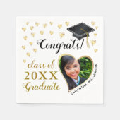 Serviette En Papier Classe 2025 Photo White Black Gold Graduation (Devant)
