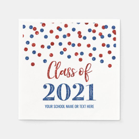 Serviette En Papier Classe Blue Red Confetti de 2021 Graduation (Devant)